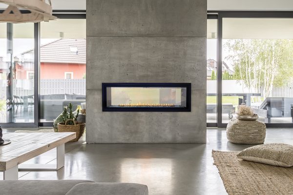 The White Mountain Hearth: Boulevard Vent-Free See-Through Linear Fireplace 48, available from Kindled Timber in Indianapolis, IN