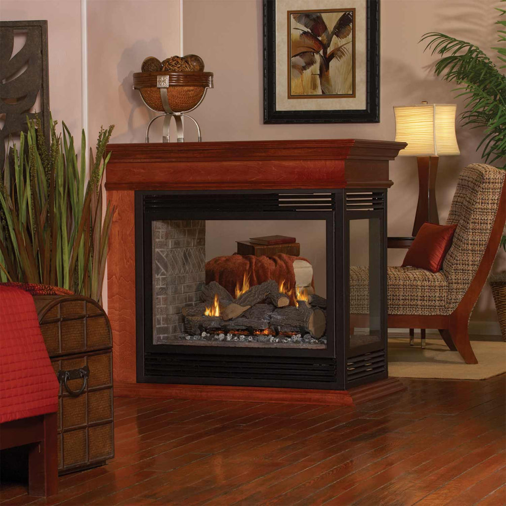 The White Mountain Hearth: Tahoe Premium Peninsula Fireplace, available from Kindled Timber in Indianapolis, IN