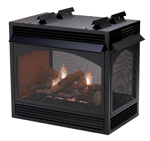 The White Mountain Hearth: Vail Vent-Free Premium 36 Peninsula Fireplace, available from Kindled Timber in Indianapolis, IN
