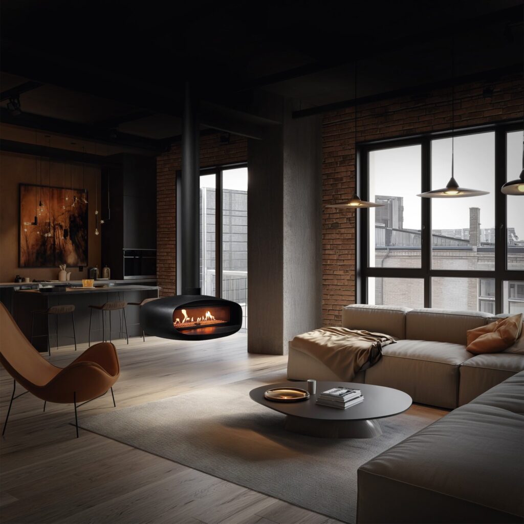 Ortal: Oval 120 Suspended Gas Fireplace—primary view