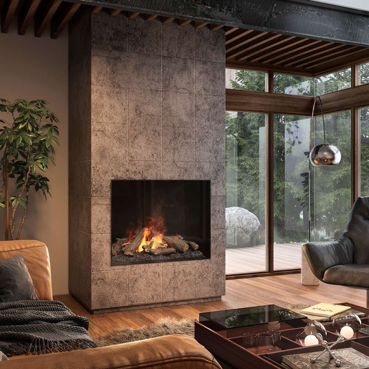 The Dimplex: Optimyst Aura 28, available from Kindled Timber in Indianapolis, IN