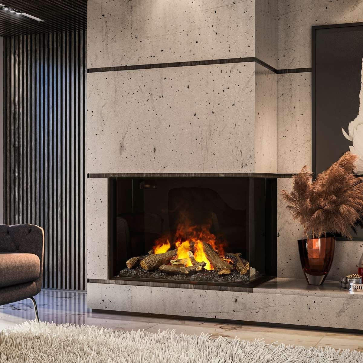 The Dimplex: Optimyst e-MatriX 37 - Right-facing, Two-sided, available from SnowBelt Fireplace & Stove in Stevens Point, WI