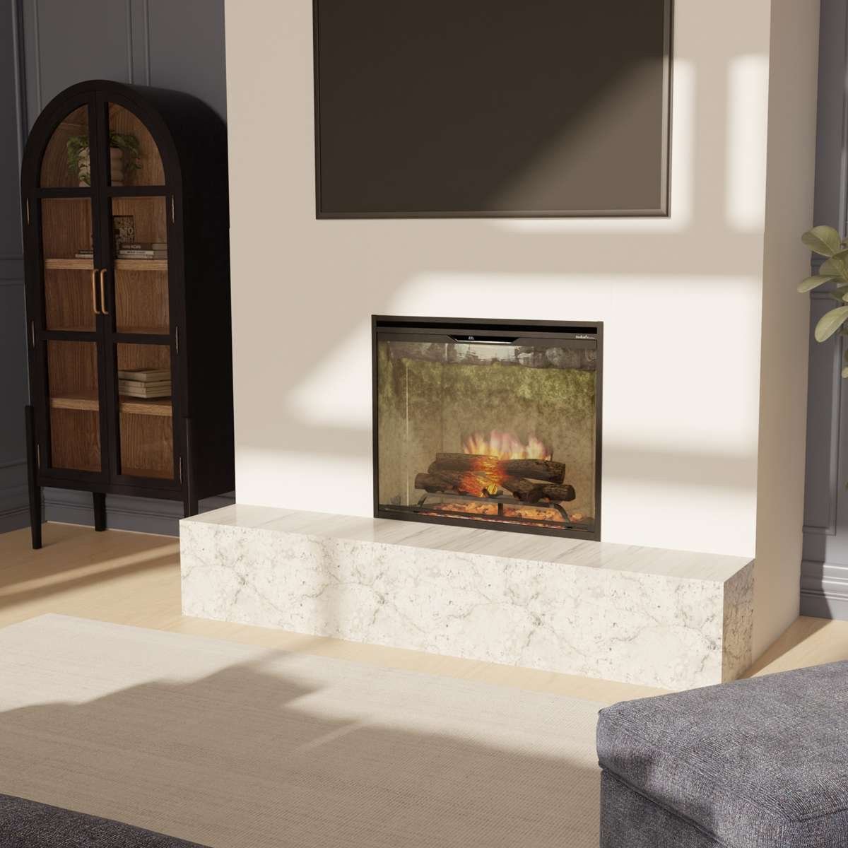 The Dimplex: Revillusion Weathered Concrete 36, available from SnowBelt Fireplace & Stove in Stevens Point, WI