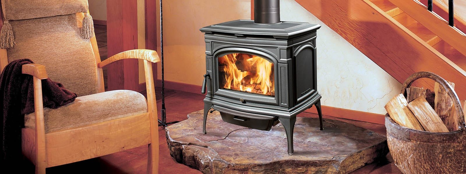 The Lopi: Rockport NexGen-Hybrid Wood Stove, available from SnowBelt Fireplace & Stove in Stevens Point, WI